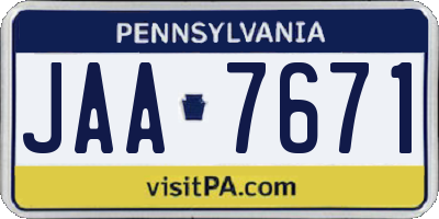 PA license plate JAA7671