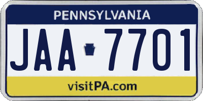 PA license plate JAA7701