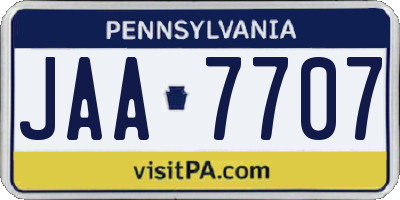 PA license plate JAA7707