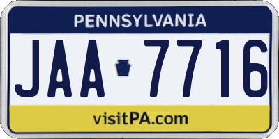 PA license plate JAA7716