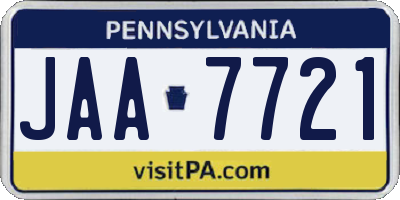 PA license plate JAA7721