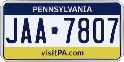 PA license plate JAA7807