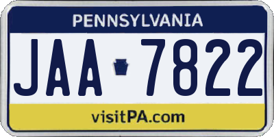 PA license plate JAA7822