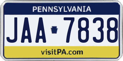 PA license plate JAA7838