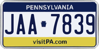 PA license plate JAA7839