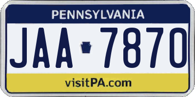 PA license plate JAA7870