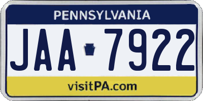 PA license plate JAA7922