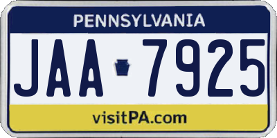 PA license plate JAA7925