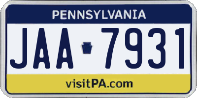 PA license plate JAA7931