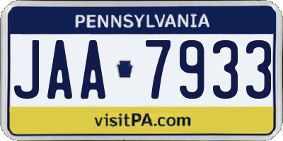 PA license plate JAA7933