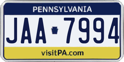 PA license plate JAA7994