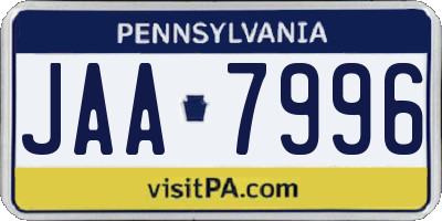 PA license plate JAA7996