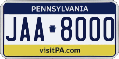 PA license plate JAA8000