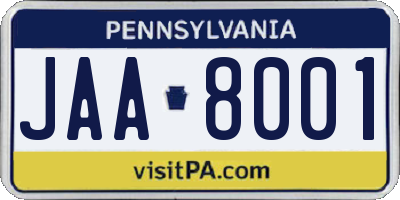 PA license plate JAA8001