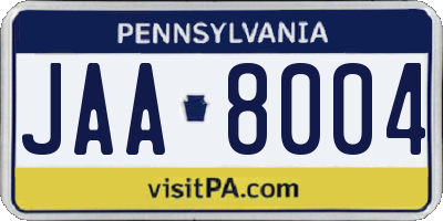 PA license plate JAA8004