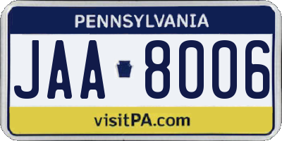 PA license plate JAA8006