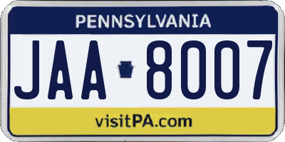 PA license plate JAA8007