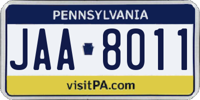 PA license plate JAA8011