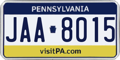 PA license plate JAA8015