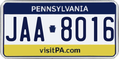 PA license plate JAA8016