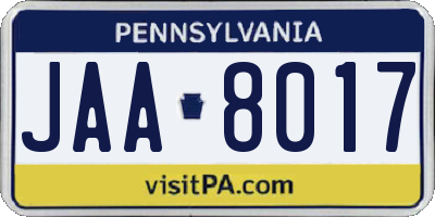 PA license plate JAA8017