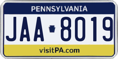 PA license plate JAA8019