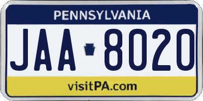 PA license plate JAA8020