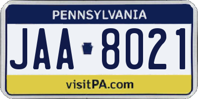 PA license plate JAA8021