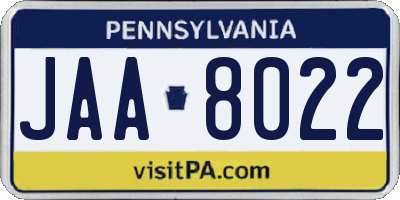 PA license plate JAA8022