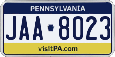 PA license plate JAA8023