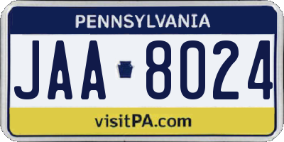 PA license plate JAA8024