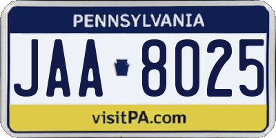 PA license plate JAA8025