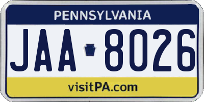 PA license plate JAA8026