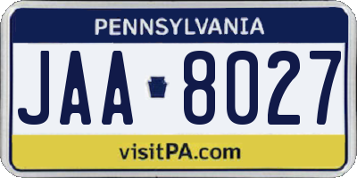 PA license plate JAA8027