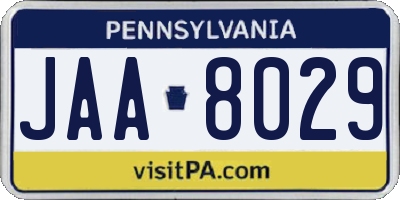 PA license plate JAA8029