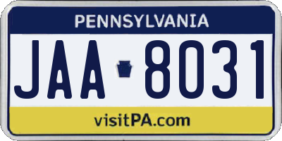 PA license plate JAA8031