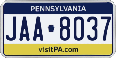 PA license plate JAA8037