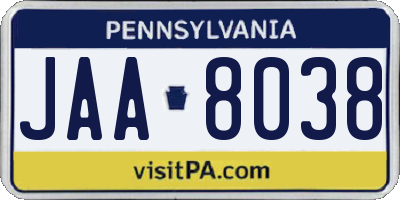 PA license plate JAA8038