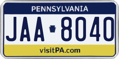 PA license plate JAA8040