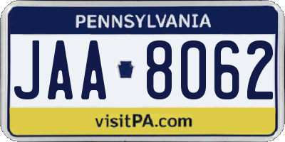 PA license plate JAA8062