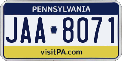 PA license plate JAA8071