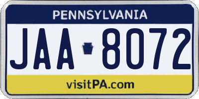 PA license plate JAA8072