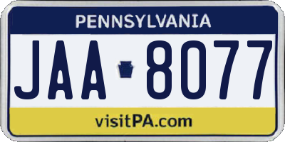 PA license plate JAA8077