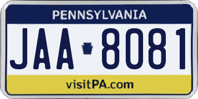 PA license plate JAA8081