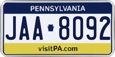 PA license plate JAA8092