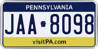 PA license plate JAA8098