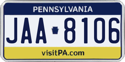 PA license plate JAA8106
