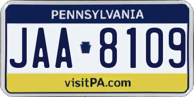 PA license plate JAA8109