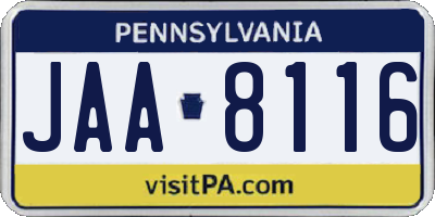 PA license plate JAA8116