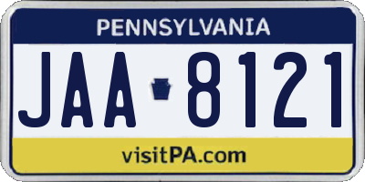 PA license plate JAA8121